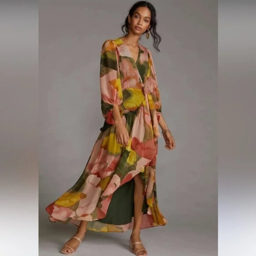 Anthropologie Hutch Floral Geo Wrap Maxi Dress Size S